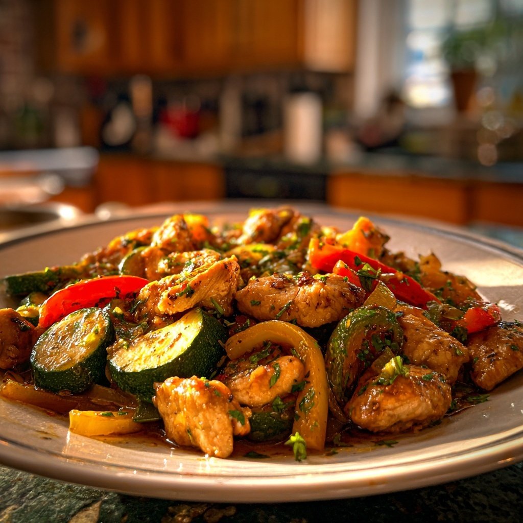 Kalorienarme Hähnchenpfanne Mit Paprika Und Zucchini